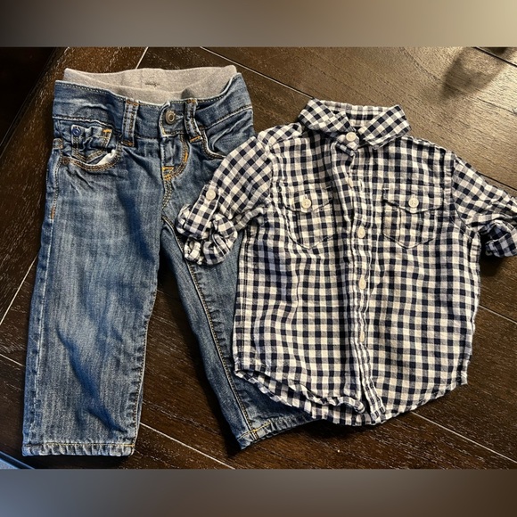 Infant baby 3-6M gap & Janie and Jack brand outfit - button down shirt & jeans - Picture 1 of 10